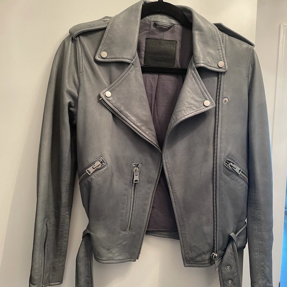 COPY - Lambskin leather All Saints blue jacket